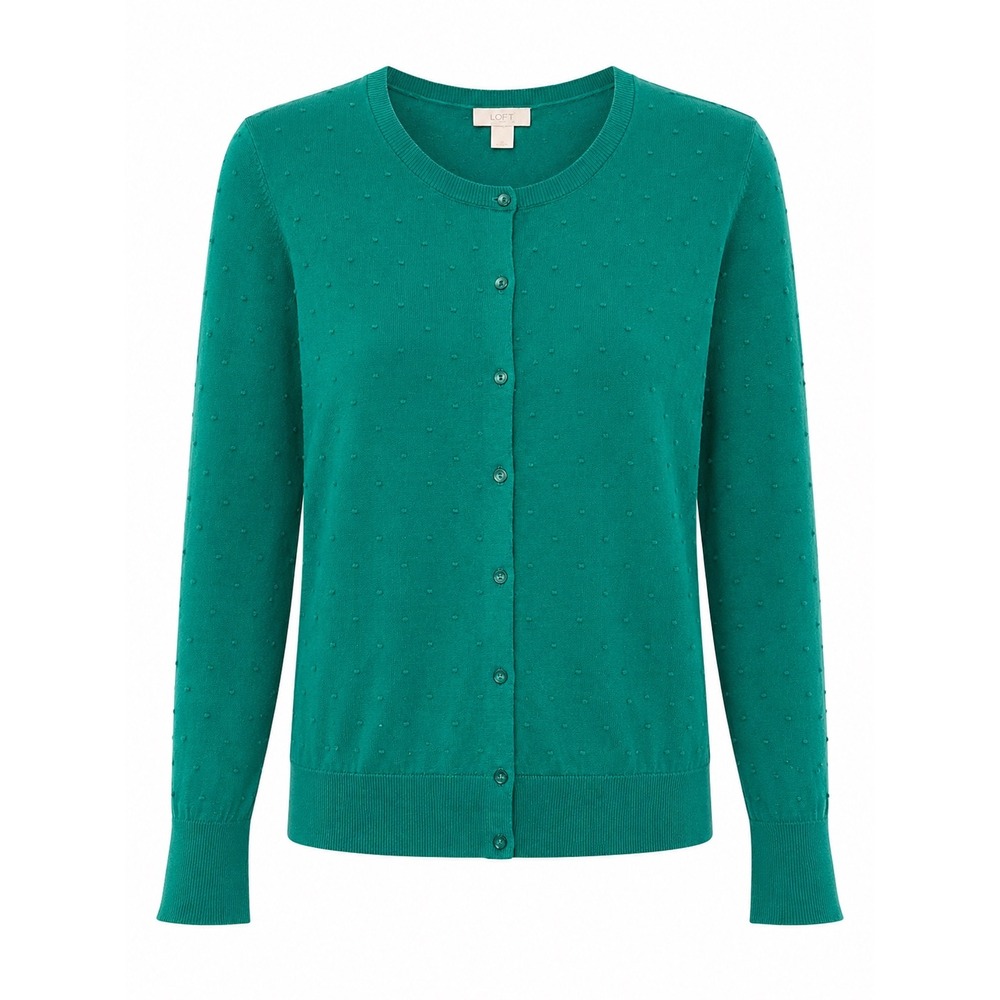LOFT Outlet XL Green Swiss Dot Cotton Cardigan Button Front Sweater - Picture 1 of 17